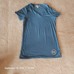 Michael Kors Women's T-shirt  With MK Rhinestone Logo Sz Large Dusty Blue EUC